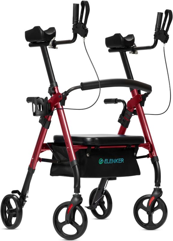 Photo 1 of ELENKER Upright Walker, Stand Up Rollator Walker with Padded Seat and Backrest, Lightweight, Compact Folding, Fully Adjustment Frame for Seniors,