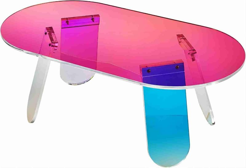 Photo 1 of BotaBay Acrylic Coffee Table 27.6" L X 19.7" W X 13.8" H, Iridescent Acrylic End Table, Colorful Acrylic Side Table for Living Room Office Shop Decor