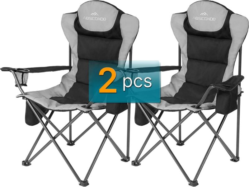 Photo 1 of Camping Chairs, Camping Chairs for Heavy People, Folding Chairs for Outside Outdoor Folding Chairs with Cup Holder & Cooler Bag, Camp Chairs Supports up to 350lbs (2 Pcs, Black)