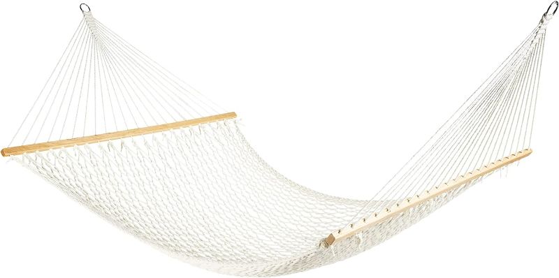 Photo 1 of Bliss Hammocks BH-410 60" Wide Cotton Rope Hammock w/Spreader Bar, S Hooks, & Chains Indoor, Outdoor, Poolside, Patio, Backyard Eco-Friendly Polyester 450 Lbs Capacity, Natural