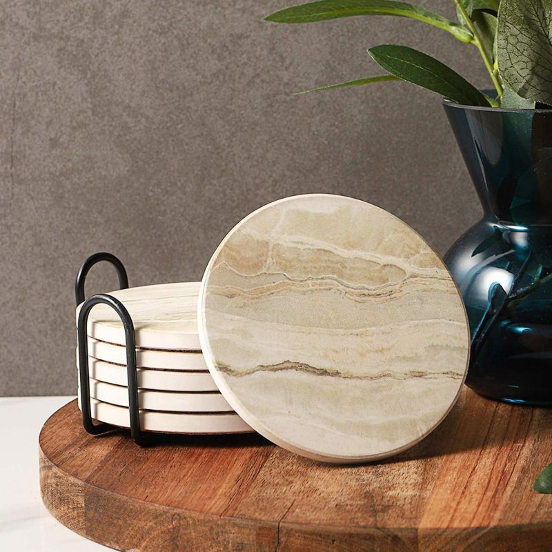 Photo 1 of LIFVER Brand New Never Used Drink Coasters with Holder, Absorbent Coaster Sets of 6, Marble Style Ceramic Coaster, Unique Housewarming Gift