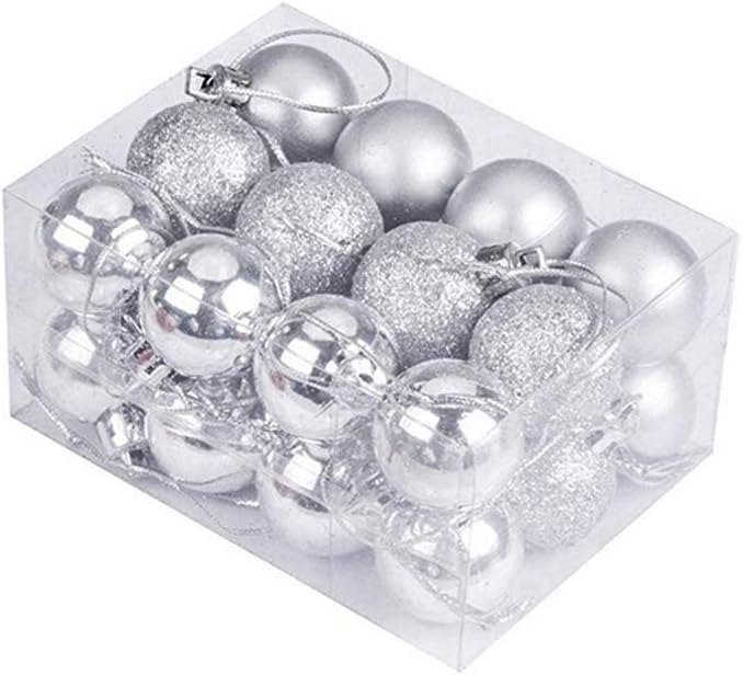 Photo 1 of 144 Pieces 6 Packs Of 24 1.18"/3cm Shatterproof Christmas Ball Ornaments Packed in Plastic Barrel Shatterproof Christmas Tree Balls Ornament use for Christmas Small Tree Ornaments Wedding Birthday Silver Color