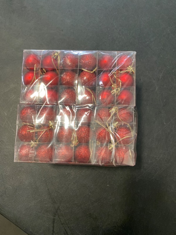 Photo 2 of 144 Piece, 6 Packs Of 24 Pieces 1.18"/3cm Shatterproof Christmas Ball Ornaments Packed in Plastic Barrel Shatterproof Christmas Tree Balls Ornament use for Christmas Small Tree Ornaments Wedding Birthday Red