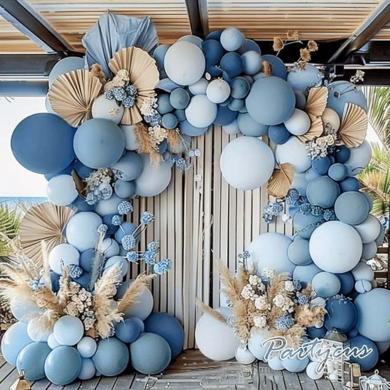 Photo 1 of Dusty Blue Balloon Arch Kit - Double Stuffed Dark Blue Baby Blue Balloon Garland Pastel Dark Teal Light Blue Latex Balloons for Baby Shower Birthday Wedding...