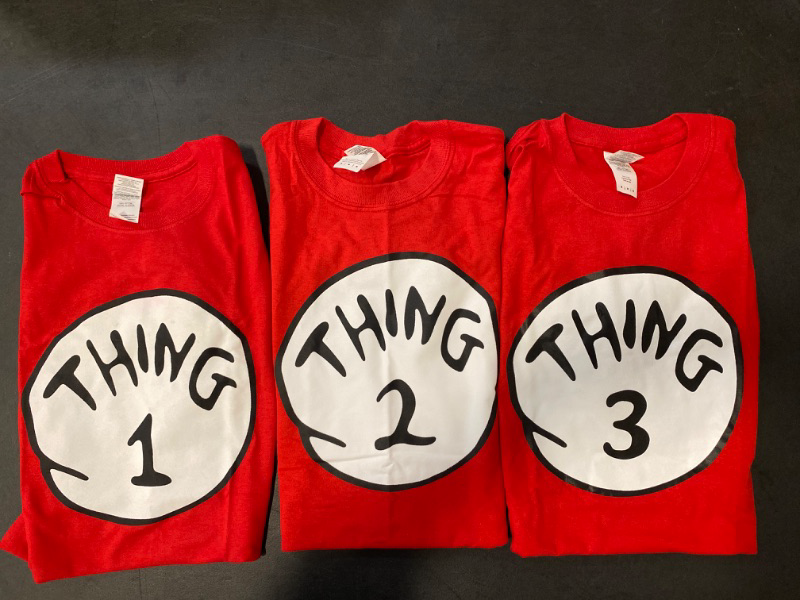 Photo 1 of 3 Pack Medium Thing 1, 2, 3 Shirts 100 % Cotton