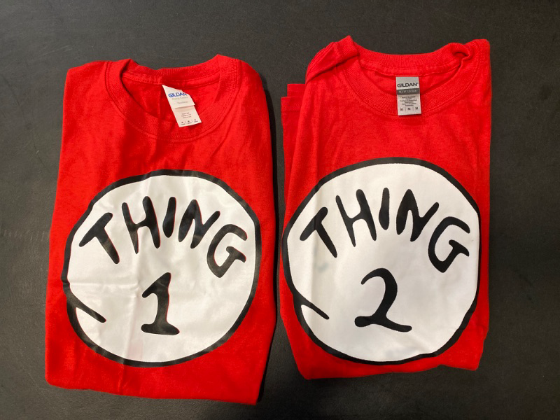 Photo 1 of 2 Pack Size M Thing 1, 2 Shirts 100% Cotton Minor Discoloration In Logo