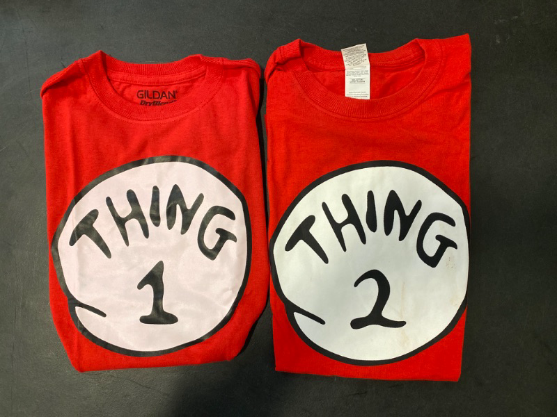 Photo 1 of 2 Pack Size L Thing 1, 2 Shirts 100% Cotton Minor Discoloration In Logo