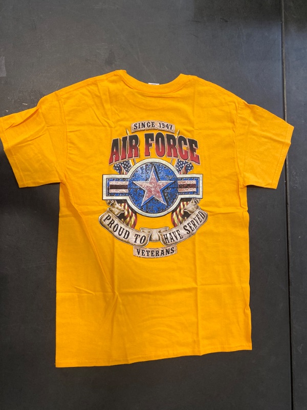 Photo 2 of Size M Yellow Air Force Veteran Shirt 100% Cotton 