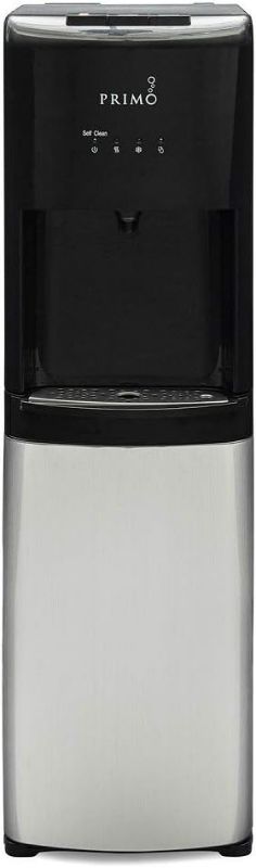 Photo 1 of Primo Bottom-Loading Self-Sanitizing Water Dispenser, 2 Temp (Hot-Cold) Water Cooler Water Dispenser for 5 Gallon Bottle w/Child Safety Lock, Black and Stainless Steel