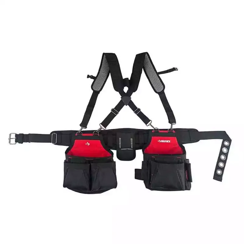 Photo 1 of Husky - Contractors 2-Bag Work Tool Belt with Suspenders