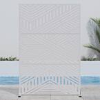 Photo 1 of 72 in. H x 47 in. W White Outdoor Metal Privacy Screen Garden Fence Strip Pattern Wall Applique