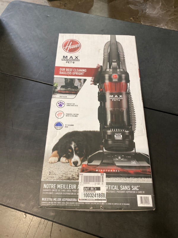 Photo 4 of Hoover WindTunnel 3 Max Performance Pet, Bagless Upright Vacuum Cleaner, HEPA Media Filtration, For Carpet and Hard Floor, UH72625, Red