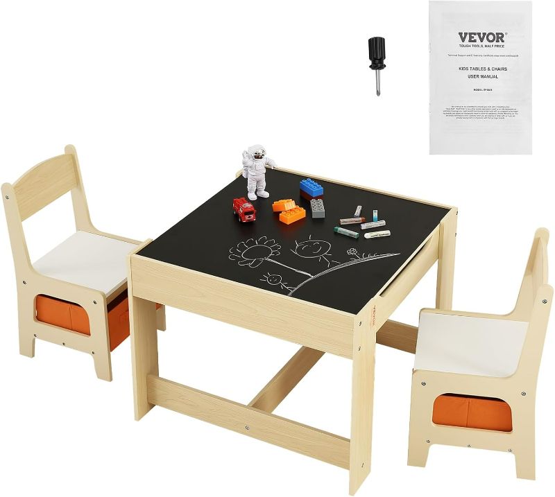 Photo 1 of *Set Is White, Natural, Grey SEE PHOTO* Kids Table and Chair Set, 3 in 1 Wooden Activity Table with Storage Space and Boxes, Detachable Tabletop Kids Play Table for Toddlers Art, Craft, Reading, Learning