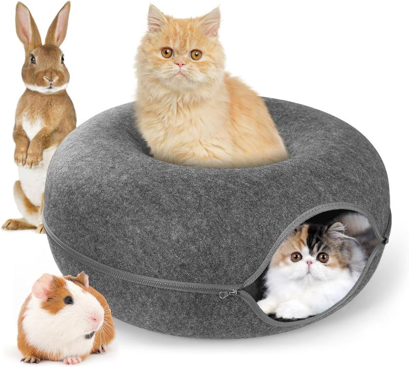 Photo 1 of Cat Tunnel Bed, Indoor Cat Cave, Cat Tunnel, Large Cat House, Donut Cat Bed - Perfect for Multi-Cat Households… (Dark gray-20inch)