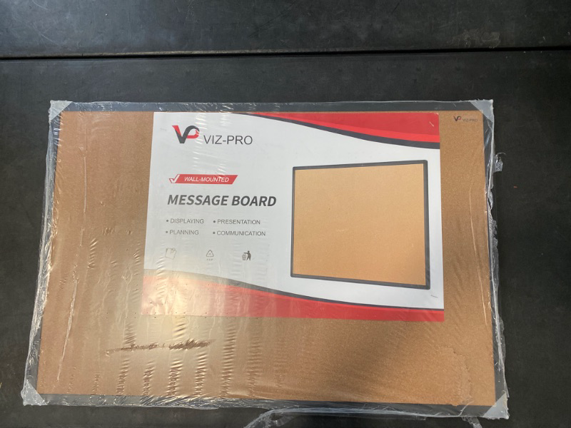 Photo 1 of VIZ-PRO Cork Notice Board, 36 X 24 Inches, Cork Bulletin Board with Black Aluminium Frame