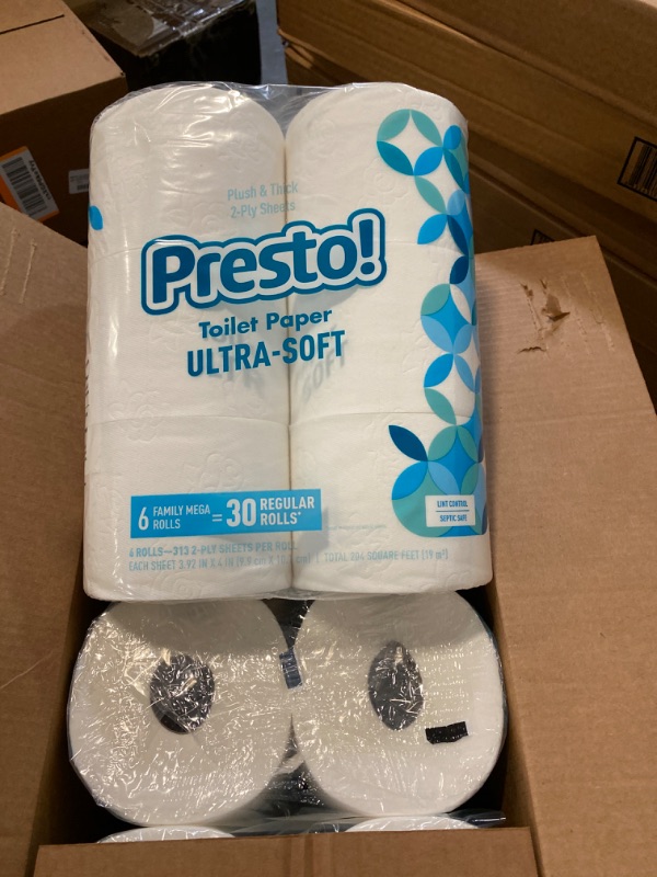 Photo 2 of Amazon Brand - Presto! 2-Ply Ultra-Soft Toilet Paper, 24 Family Mega Rolls = 120 regular rolls, 6 Count (Pack of 4), Unscented 6 roll (Pack of 4)