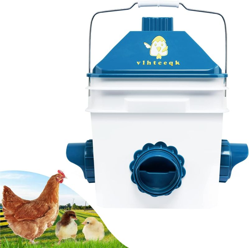 Photo 1 of Chicken Feeder No Waste 20 lb with 4 Ports, Rain Proof Gravity Feed Chick Feeders Bucket (Blue)…