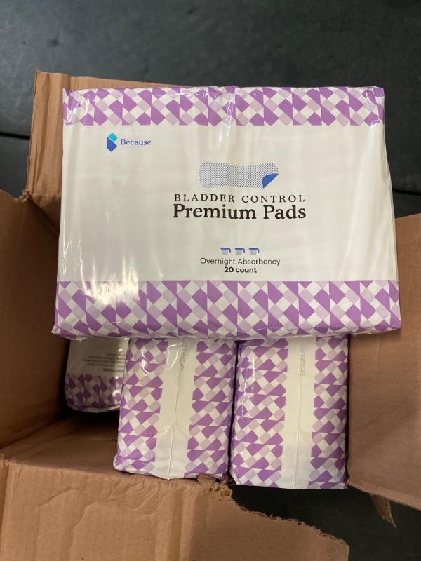 Photo 2 of Because Incontinence Pads for Women - Extra Heavy Absorbency, Overnight Postpartum Incontinence Pads, Overnight Leak-Free Protection, 6 Packs of 20 Pads (120 Total)