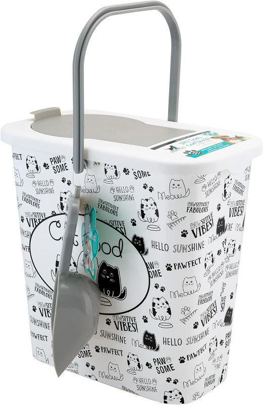 Photo 1 of 3 Gallon Pet Dry Food Container with Scooper | Cat Food Organizer | Helps Organize Pantry and Cabinets | Cats & Kitty Print Design | Carrying Handle | Flip Top Lid