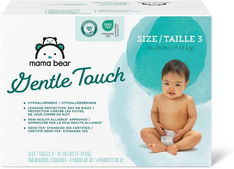 Photo 1 of Amazon Brand - Mama Bear Gentle Touch Diapers, Hypoallergenic, Size 3, 168 Count (4 packs of 42), White