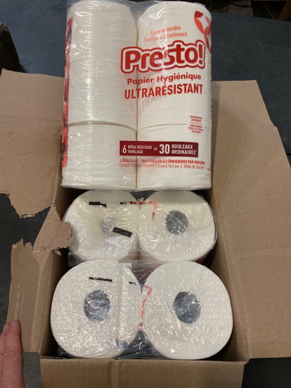 Photo 2 of Amazon Brand - Presto! 2-Ply Ultra-Strong Toilet Paper, 24 Mega Rolls = 120 Regular Rolls, 6 Count (Pack of 4), Unscented, (Packaging May Vary)