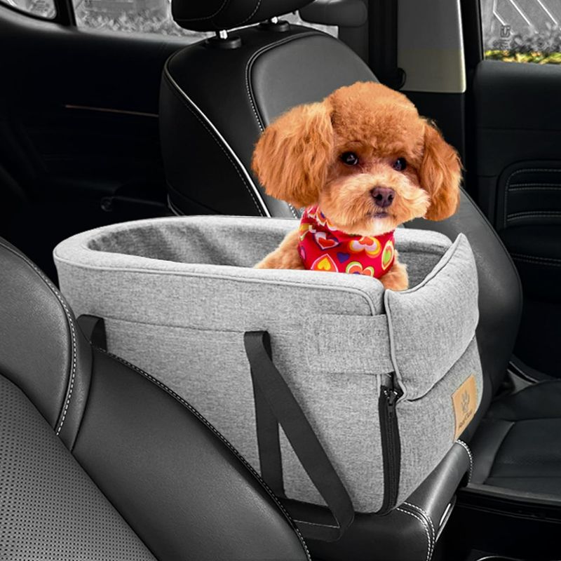 Photo 1 of Dog Car Seat for Small Dogs, Center Console Dog Booster Seat for Small Dogs Up to14lbs, Fully Detachable & Washable Pet Seat for Puppy, Cats, Portable for Car Travel, Grey