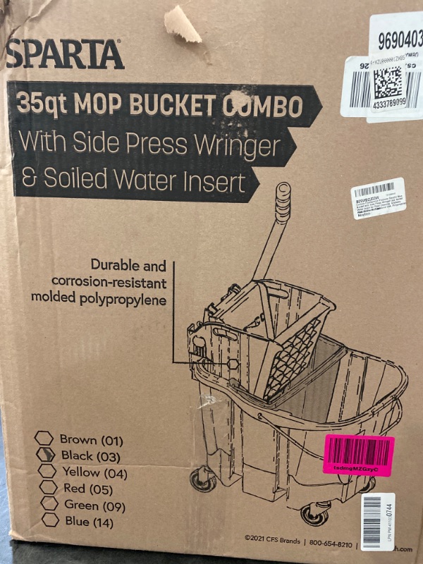 Photo 3 of Carlisle FoodService Products Omnifit Mop Bucket with Side Press Wringer and Soiled Water Insert for Floor Cleaning, Kitchens, Restaurants, And Janitorial Use, Polypropylene (Pp), 35 Quarts, Black Bucket with Wringer & Soiled Water Insert Black