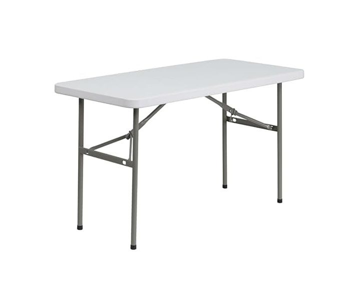 Photo 1 of Flash Furniture Elon 4-Foot Granite White Plastic Folding Table &| Waterproof | Impact and Stain Resistant Granite White 4 Foot Table 