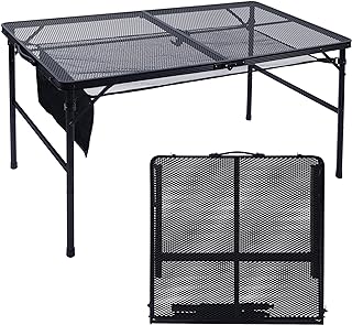 Photo 1 of Folding Grill Table, 4x2 FT Portable Camping Table, Lightweight Height Adjustable Metal Table with Mesh Desktop and Mesh Bag, Outdoor Table for Camping, Picnic, Beach and BBQ, Black