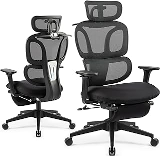 Photo 1 of Ergonomic Mesh Office Chair, High Back Desk Executive Computer Chair with Hanger, 3D Lumbar Support, Home Office Swivel Task Chair Adjustable Headrest and Footrest, Black