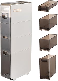 Photo 1 of Bathroom Floor Cabinet 4-Tiers Free Standing Toilet Paper Holder and Storage Trendsetting Plastic Narrow Slim Storage Cabinet with Drawers for Small Sapce, Bedroom, Living Room