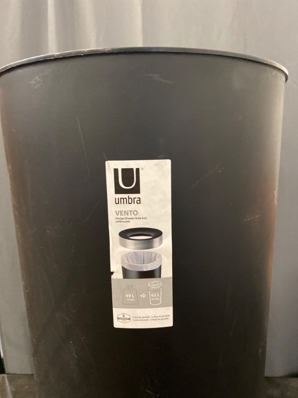 Photo 2 of Umbra Vento Kitchen Trash Can with Open Top, Large 16-Gallon (62 L) Capacity, Black/Nickel