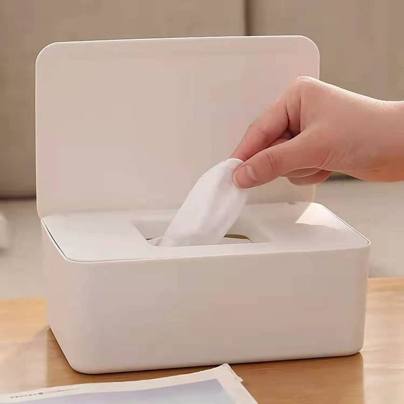 Photo 1 of Baby Wipe Dispenser Holder, Baby Wipes Case, Baby Wipe Holder Keeps Diaper Wipes Fresh, Easy Open & Close Wipe Container (White)