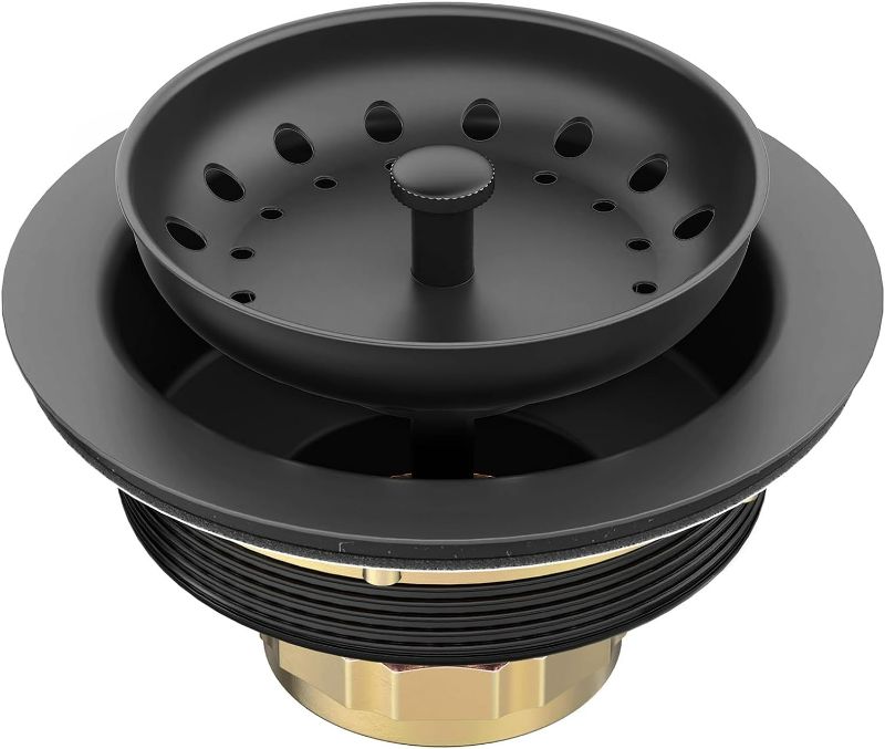 Photo 1 of BOTEMY Stainless Steel Black Sink Drain Strainer Kit 3-1/2 inch Kitchen Drain Assembly with Metal Center Knob Basket Stopper Replacement for Standard Kitchen Sinks, Matte Black