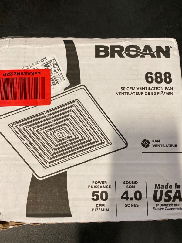 Photo 2 of Broan-NuTone 688 Ceiling and Wall Ventilation, 50 CFM 4.0 Sones, White Bath Fan 4.0 Sones 50 CFM