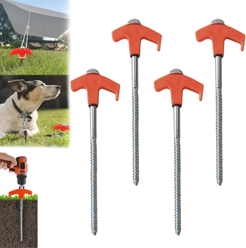 Photo 1 of 8" Screw in Tent Stakes - Ground Anchors Screw in, 2024 Upgrade Tent Pegs Camping Heavy Duty Tent Stakes,