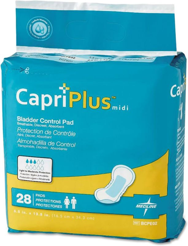 Photo 1 of Capri Plus Bladder Control Pads, Extra Plus, 6 1/2" x 13 1/2", 28/Pack, 6/Carton