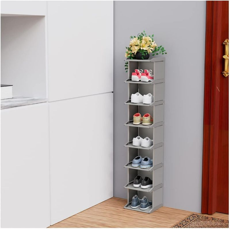 Photo 1 of Shoe Rack 8 Tiers DIY Narrow Stackable Free Standing Shoes Storage Tall Organizer Vertical Entryway Hallway Shelf