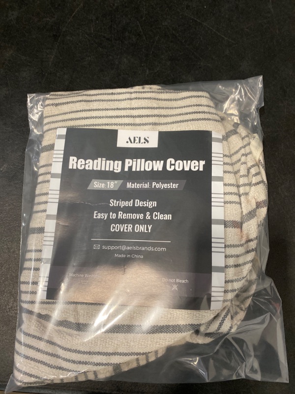 Photo 3 of AELS Large Reading Pillow Replacement Cover with Arms and Pockets, 18" Beige with Gray Stripes Textured Linen Backrest Pillow Cover Fits Standard Size Pillows (Cover ONLY)