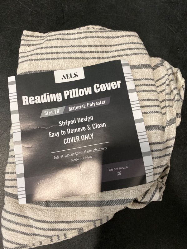 Photo 2 of AELS Large Reading Pillow Replacement Cover with Arms and Pockets, 18" Beige with Gray Stripes Textured Linen Backrest Pillow Cover Fits Standard Size Pillows (Cover ONLY)