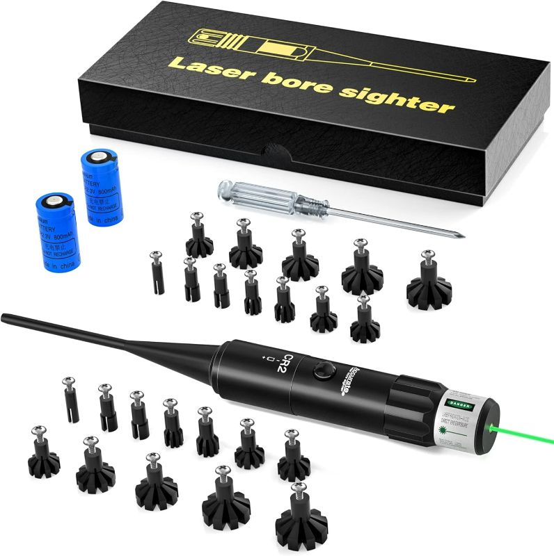 Photo 1 of Green Laser Bore Sighter Kit with 2 Sets of The Adapters for .17 to 12GA Caliber Rifle, Pistols, Handgun Universal Hunting Bore sighter Kit with Press Switch & Batteries