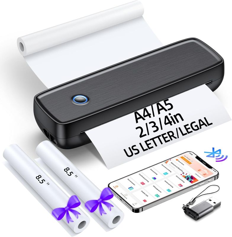 Photo 1 of Bluetooth Thermal Printer Support 8.5" X 11" US Letter &Legal, A4&A5 Thermal Paper, Inkless Printer Compatible with iOS, Android & Laptop