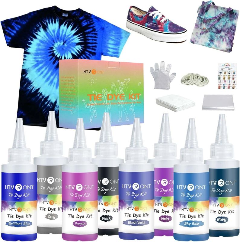 Photo 1 of HTVRONT Blue Tie Dye Kit for Kids - Includes Black, Purple and Grey Tie Dye for Adult,Galaxy Tye Dye Kit with 8 Color Pre-Filled Squeeze Bottles, Non-toxic Tie Dye Kits for Large Groups Party Supplies