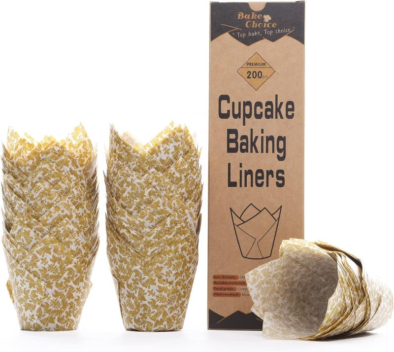 Photo 1 of Nordic Paper 200pcs Tulip Cupcake Liners for baking cups with Fancy White design with Gold leaves EU Parchment paper Tulip Muffin liners, Cupcake Wrappers for Party, Wedding, Birthday