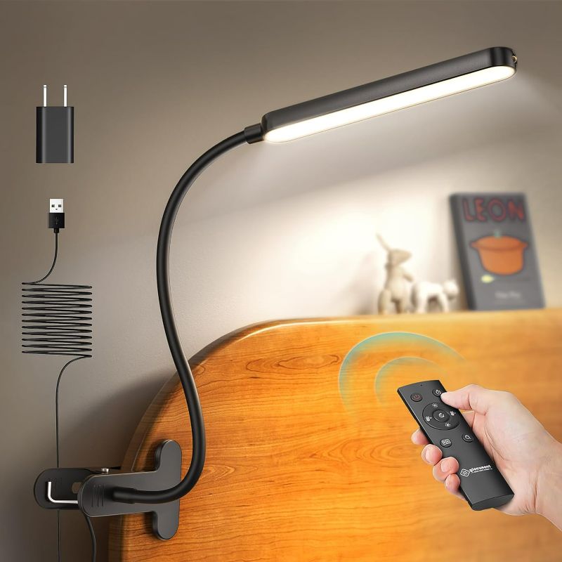 Photo 1 of Glocusent 5W Multi-Purpose Clip On Light, 38 LED Eye Caring Reading Bed Lamp, 5 Color & 5 Brightness with a Remote, 30-Min Auto Off Timer, Perfect for Bed Reading/Studying/Working