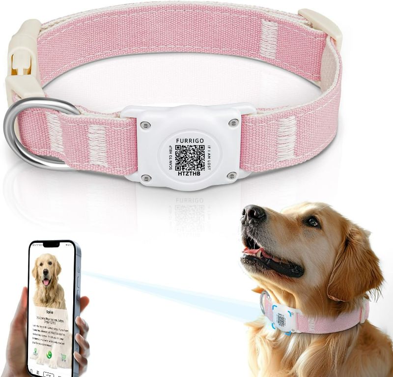 Photo 1 of Airtag Dog Collar QR Code - IP68 Waterproof Integrated Air Tag Dog Collar Holder ID Tag - Free Pet Online Profile - Durable Natural Cotton Hemp - Fits for Small Medium Large Dogs