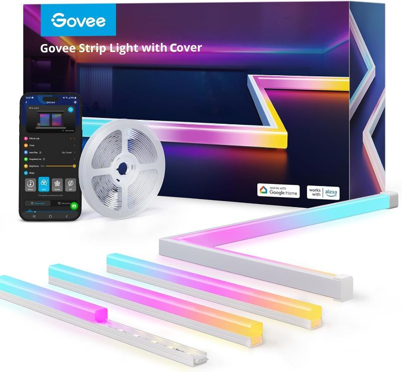 Photo 1 of Govee RGBIC LED Strip Lights 16.4ft with Covers, Smart LED Lights Work with Alexa and Google Assistant, LED Diffuser Channel with LED Lights for Bedroom, Skirting Lines, Studio, Cabinet