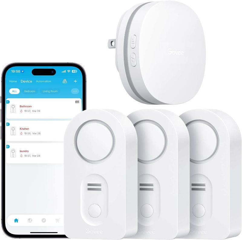 Photo 1 of Govee WiFi Water Sensor 3 Pack, Smart Water Leak Detector, 100dB Adjustable Alarm Suit for Home and Basement, Water Leak Alert with Email & APP Push