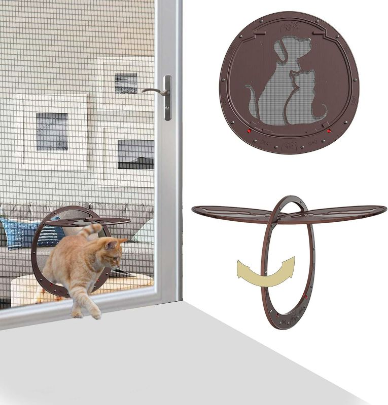 Photo 1 of Dog Door for Screen Door,Pet Screen Door with Lockable Magnetic Flap, Easy Install Dog Screen Door for Doggy Dog and Cat, brown