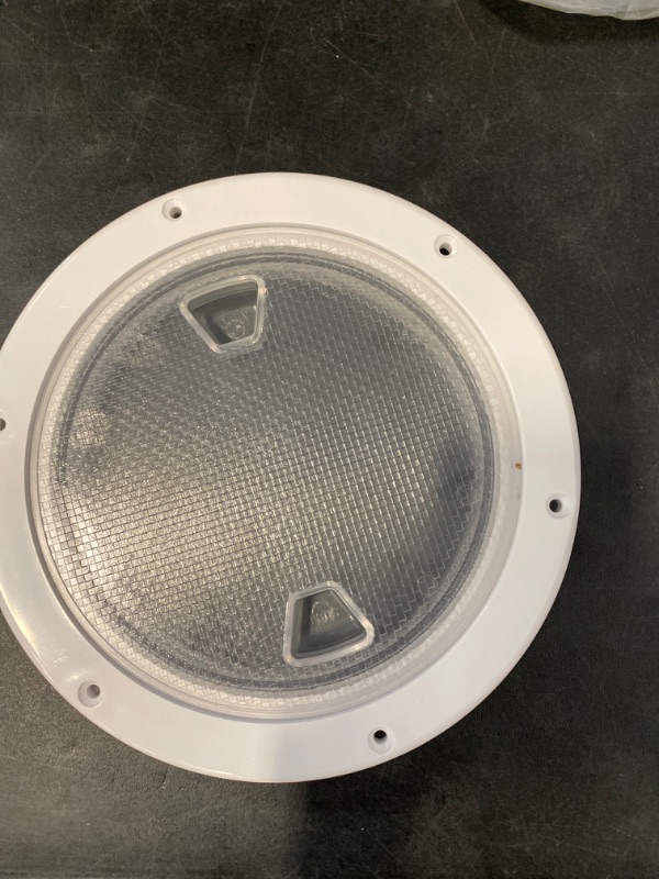 Photo 2 of 6''Marine Deck Plates Round Non Slip Inspection Deck Plate Hatch with Clear Detachable Cover for Access Boat RV Mount-Screws Included, White